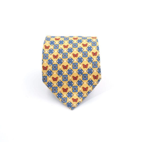 Parmar Tailors Butterfly Floral Pattern Yellow Tie